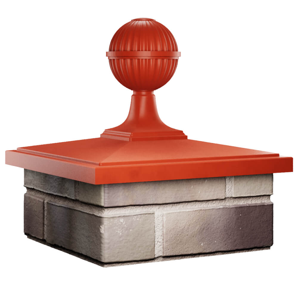 Колпак Zking БонаМоно Красный с шаром на столб 1.5х1.5 кирпича (385х385, 400х400мм) в сборе в Балашихе фото