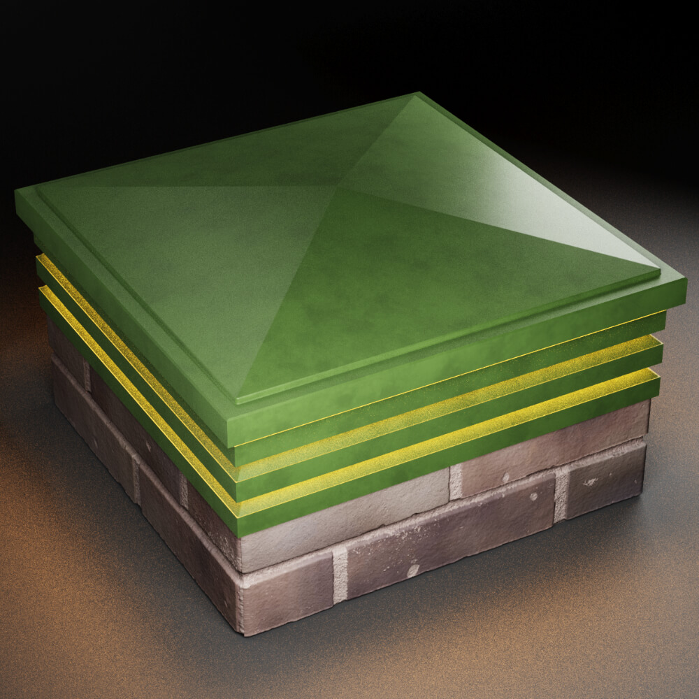 Колпак Zking Бона ХайТек Зеленый на столб 2х2 кирпича (513х513мм) с подсветкой в Балашихе фото