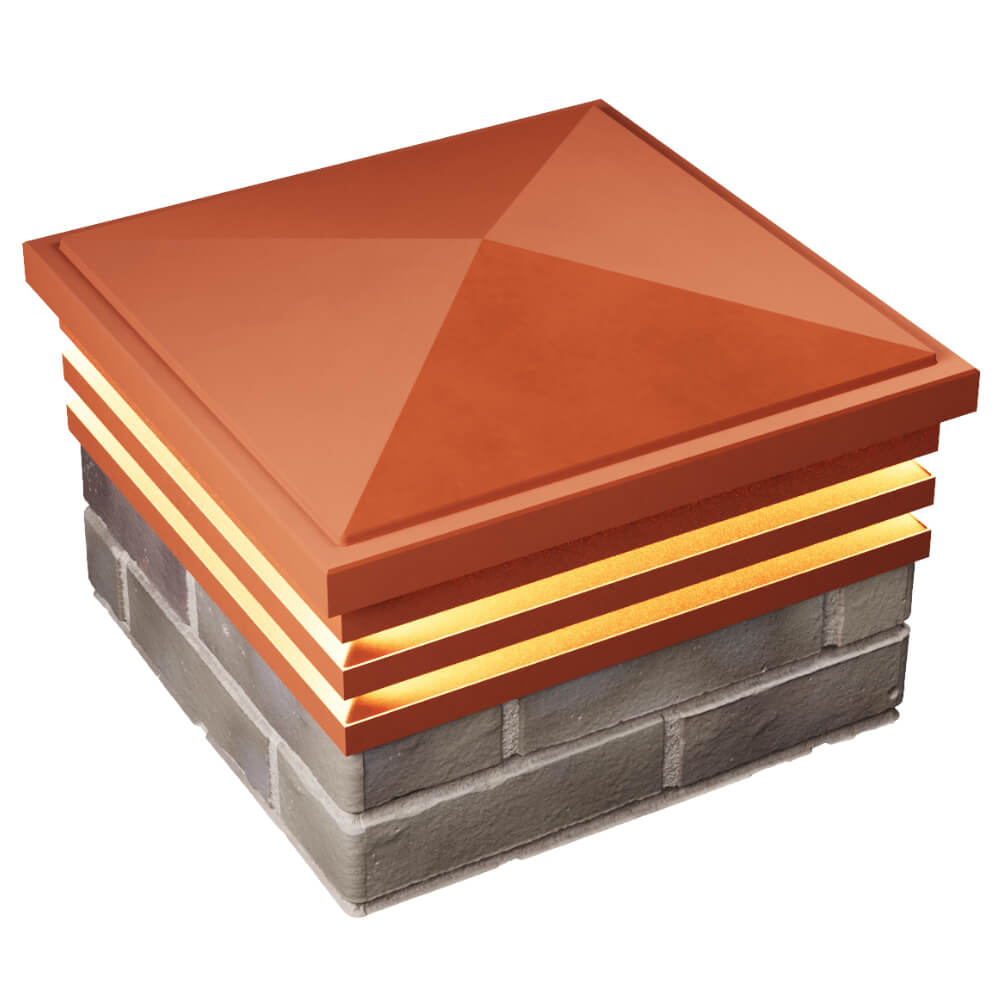 Колпак Zking Бона ХайТек Красный на столб 1.5х1.5 кирпича (385х385мм) с подсветкой в Балашихе фото