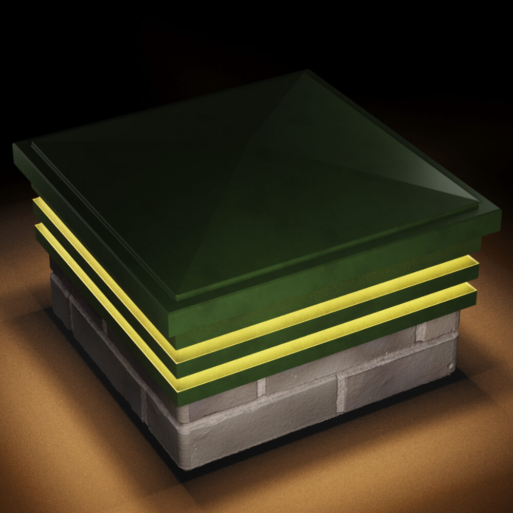 Колпак Zking Бона ХайТек Зеленый на столб 1.5х1.5 кирпича (385х385мм) с подсветкой в Балашихе фото