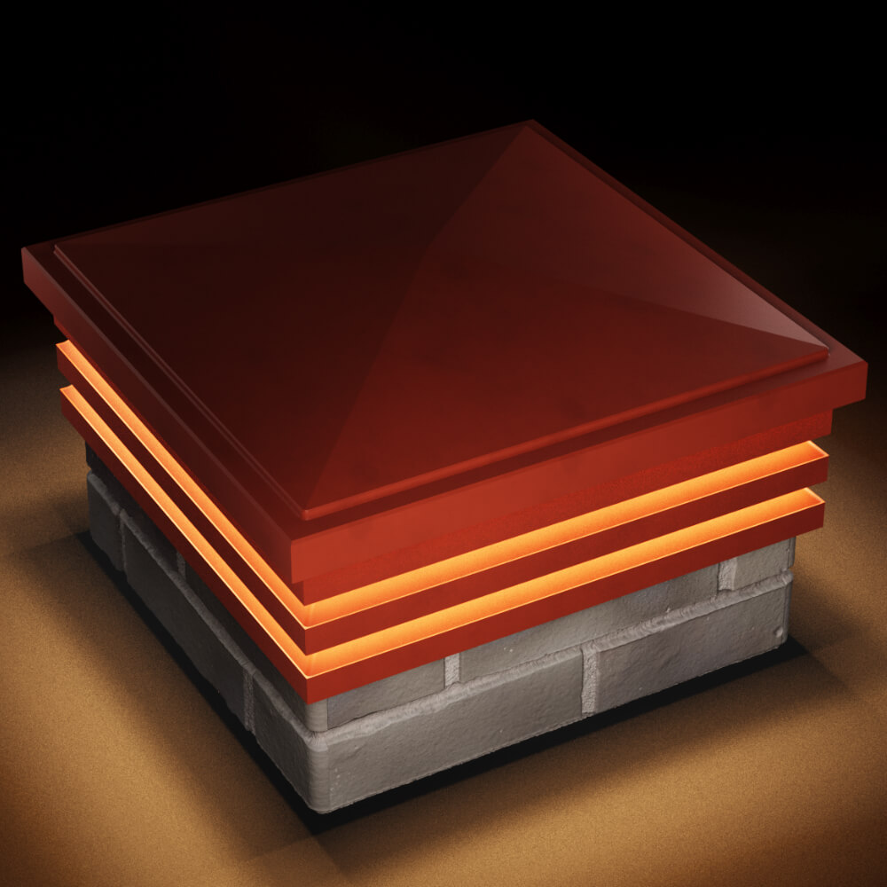 Колпак Zking Бона ХайТек Красный на столб 1.5х1.5 кирпича (385х385мм) с подсветкой в Балашихе фото