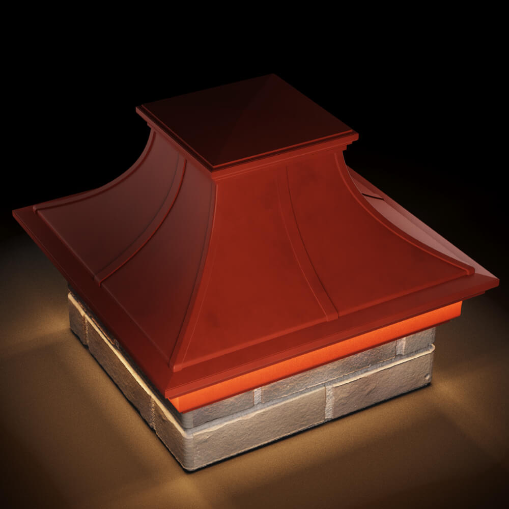 Колпак Zking Монблан Премиум Красный на столб 1.5х1.5 кирпича (385х385мм) с подсветкой в Балашихе фото