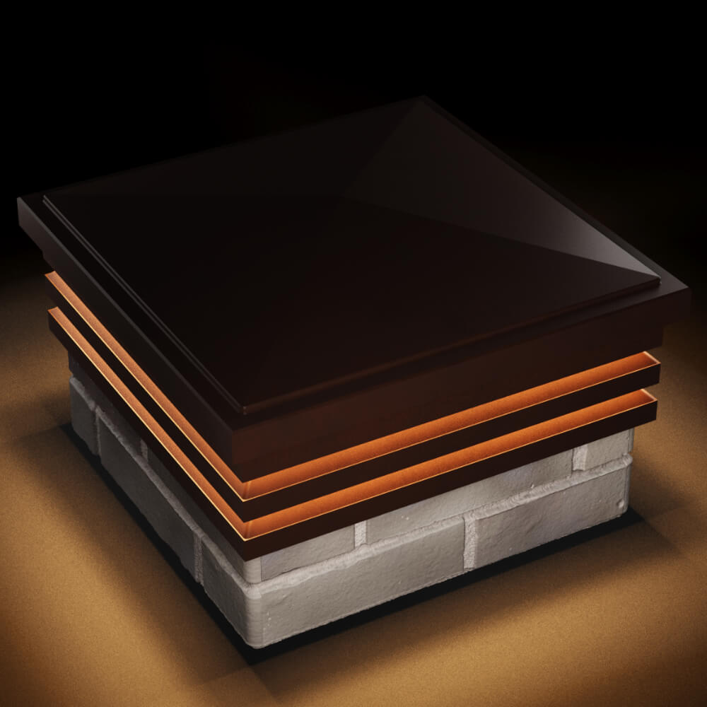 Колпак Zking Бона ХайТек Коричневый на столб 1.5х1.5 кирпича (385х385мм) с подсветкой в Балашихе фото