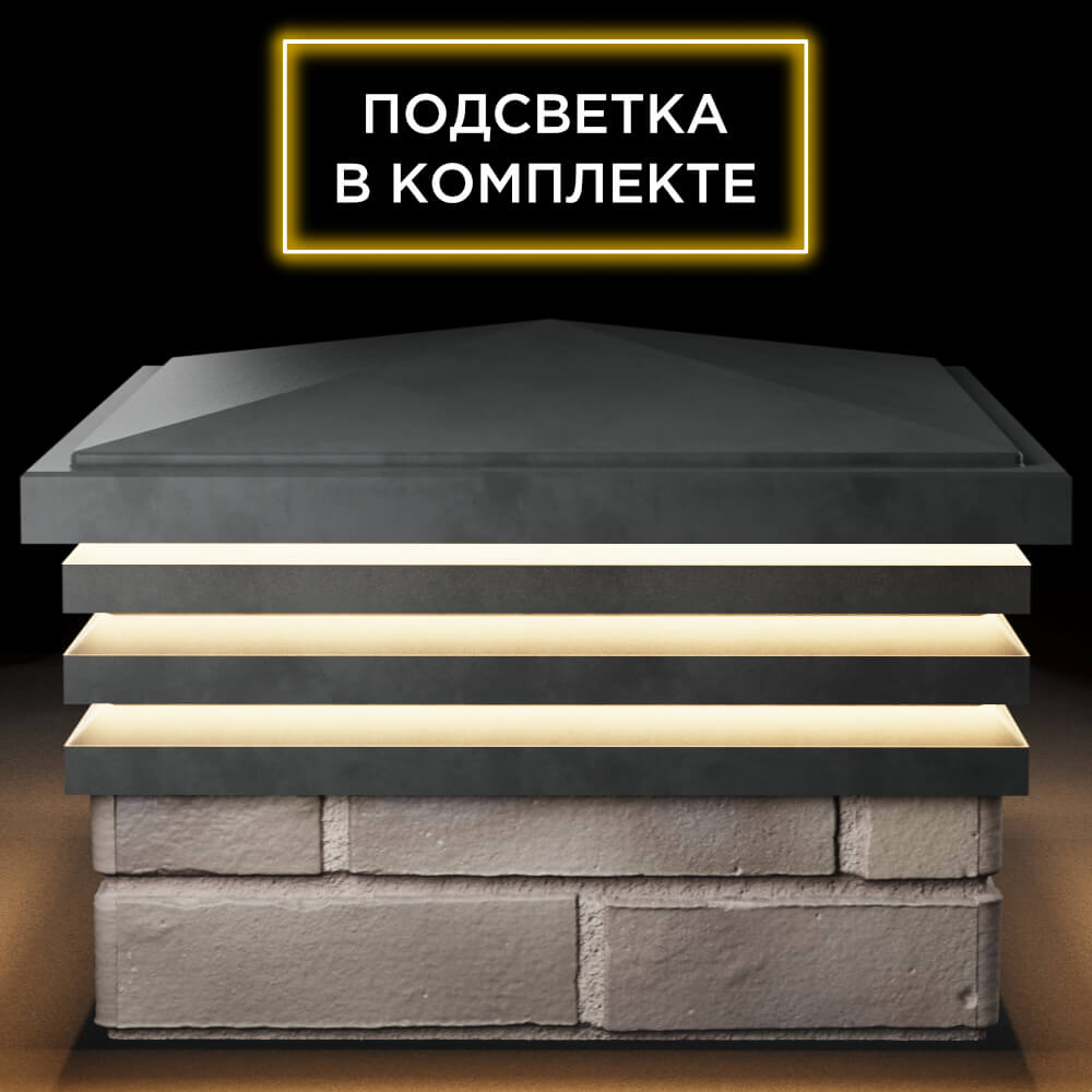 Колпак Zking Бона ХайТек Серый на столб 1.5х1.5 кирпича (385х385мм) с подсветкой Балашиха фото