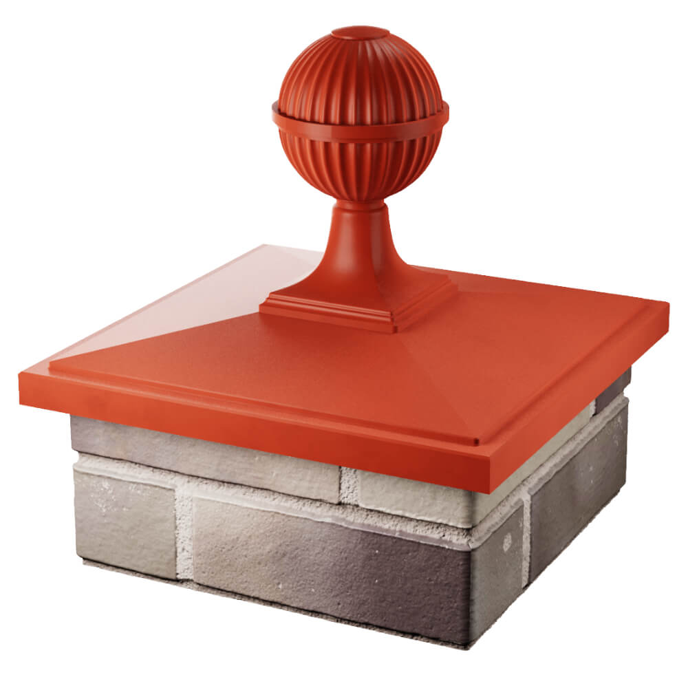 Колпак Zking БонаМоно Красный с шаром на столб 1.5х1.5 кирпича (385х385, 400х400мм) в сборе в Балашихе фото
