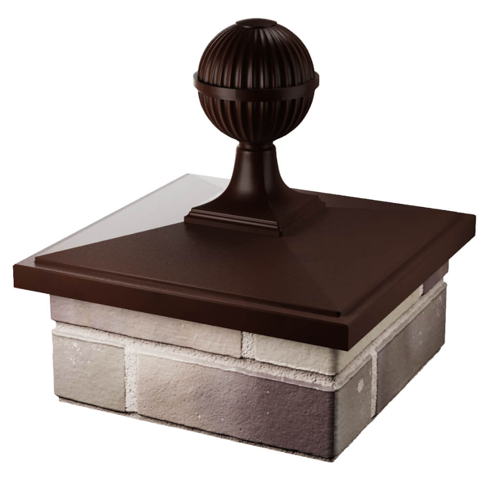 Колпак Zking БонаМоно Коричневый с шаром на столб 1.5х1.5 кирпича (385х385, 400х400мм) в сборе в Балашихе фото