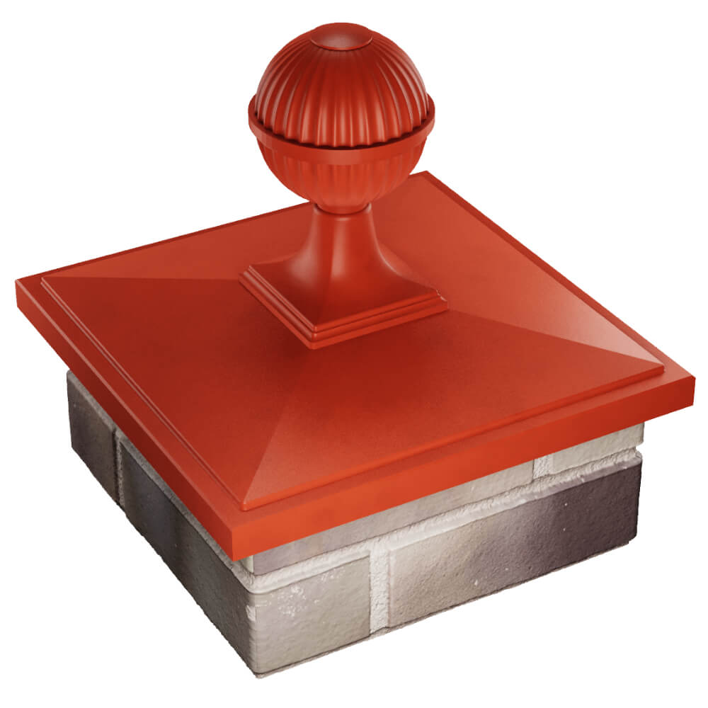 Колпак Zking БонаМоно Красный с шаром на столб 1.5х1.5 кирпича (385х385, 400х400мм) в сборе в Балашихе фото