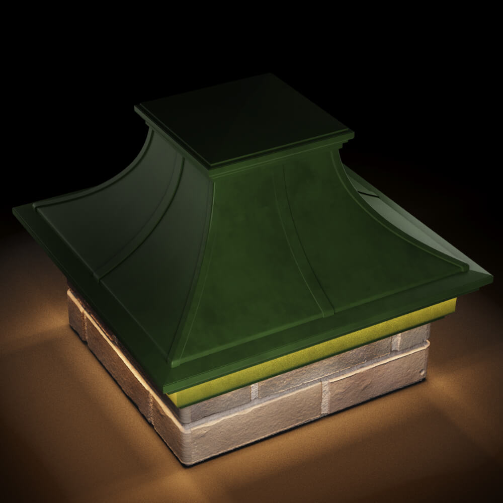 Колпак Zking Монблан Премиум Зеленый на столб 1.5х1.5 кирпича (385х385мм) с подсветкой в Балашихе фото