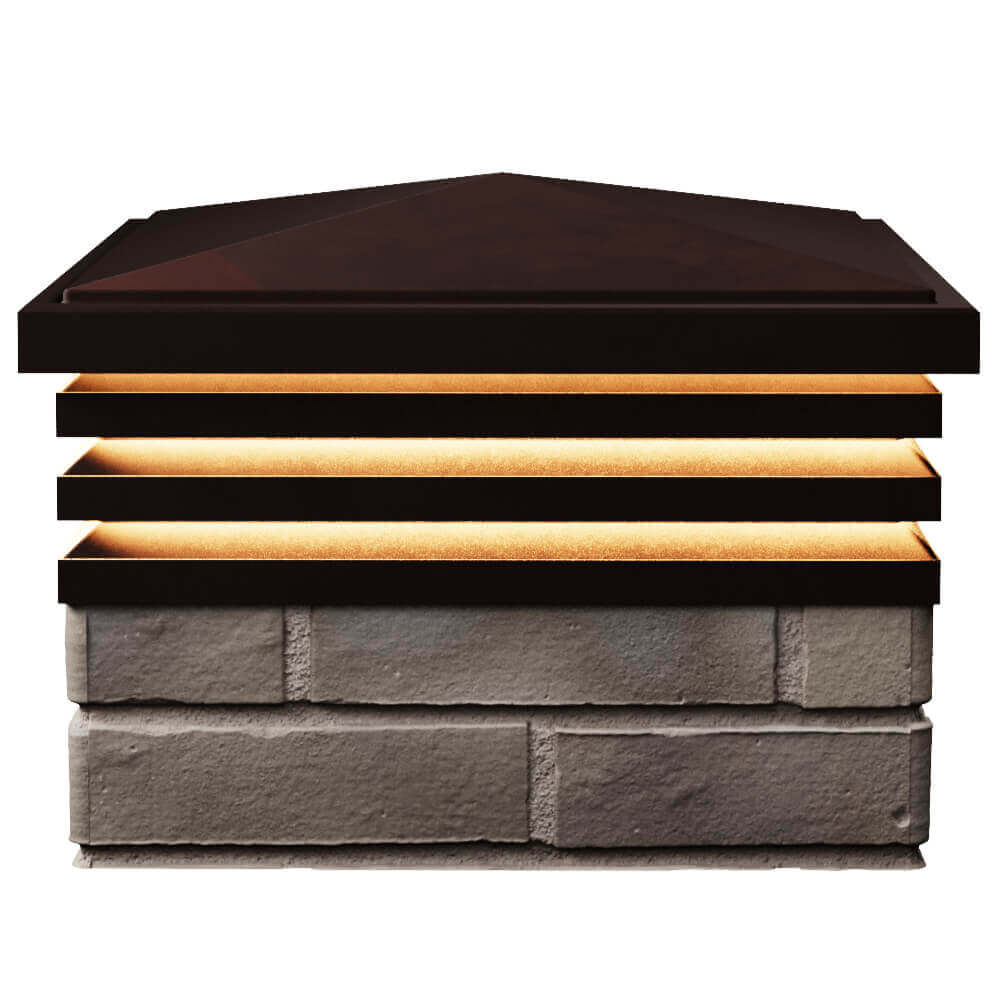 Колпак Zking Бона ХайТек Коричневый на столб 1.5х1.5 кирпича (385х385мм) с подсветкой в Балашихе фото